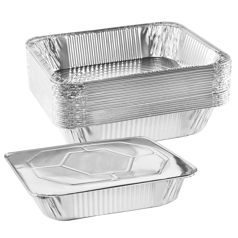 NYHI 9x13 Disposable Aluminum Foil Pans With Lids Large Half Size Deep Steam Pan and Oven Buffet Trays Food Containers for Catering Baking Roasting (1) - Image 1